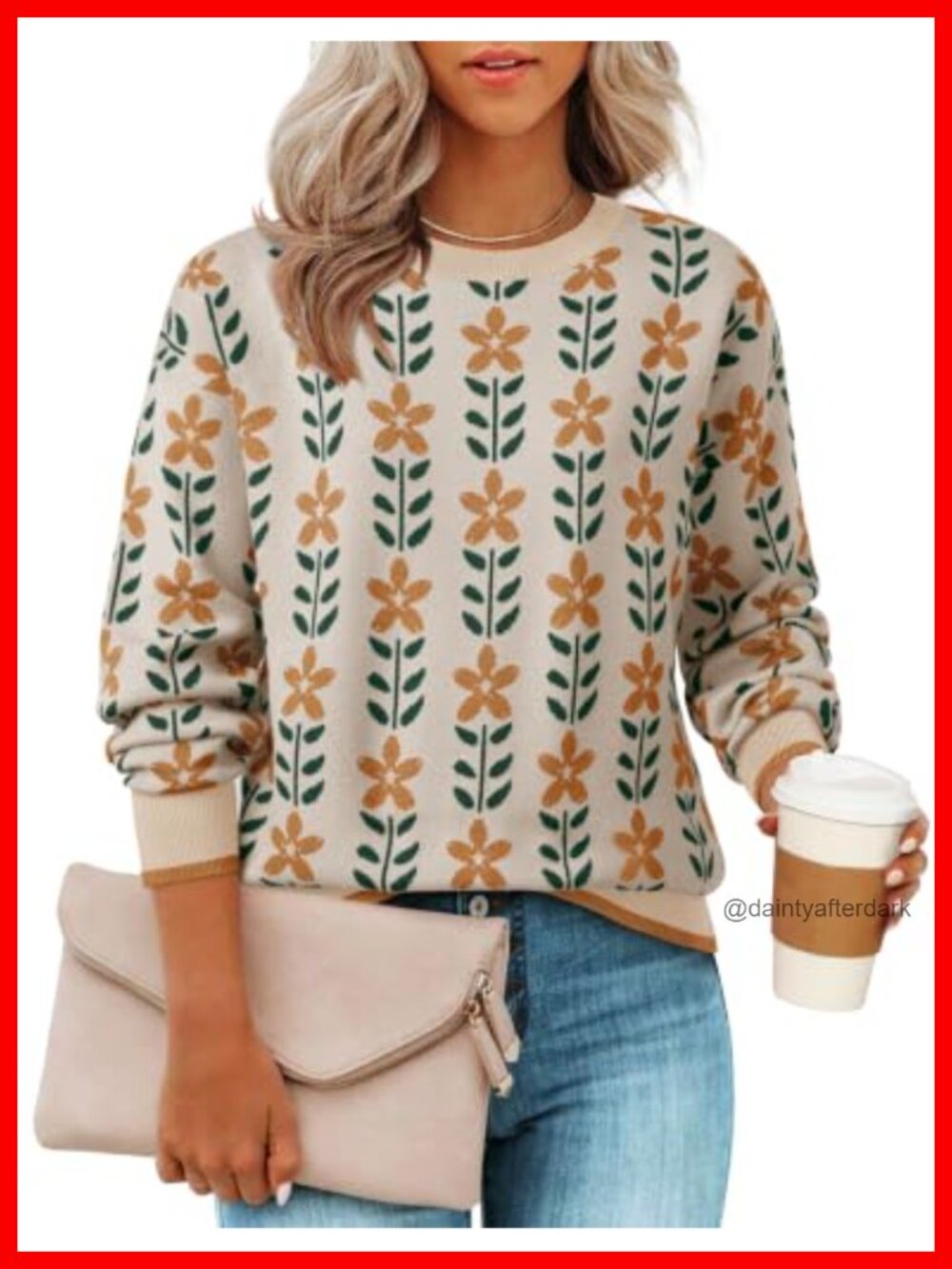 ZESICA Womens Long Sleeve Crewneck Printed Knitted Sweater